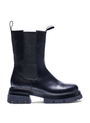 Wide fit læderstøvle med elastik , Black, Packshot image number 0