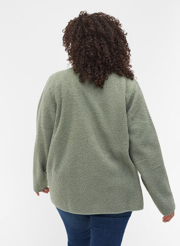 Kort teddy jakke med lommer, Agave Green, Model image number 1