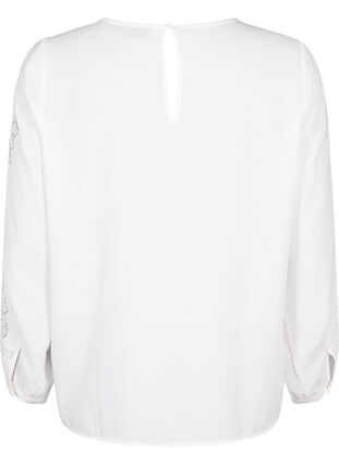 Langærmet bluse med crochet detaljer, Bright White, Packshot image number 1