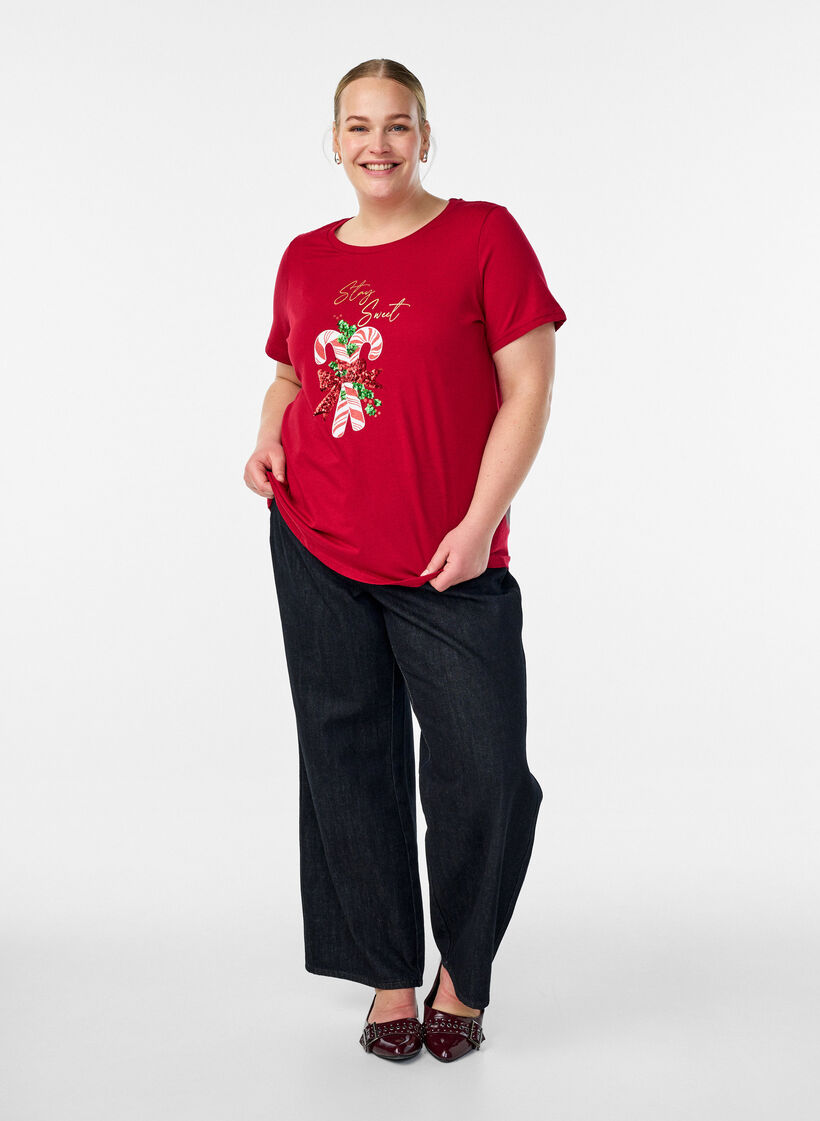 Jule t-shirt i økologisk bomuld, Rød, Model image number 1