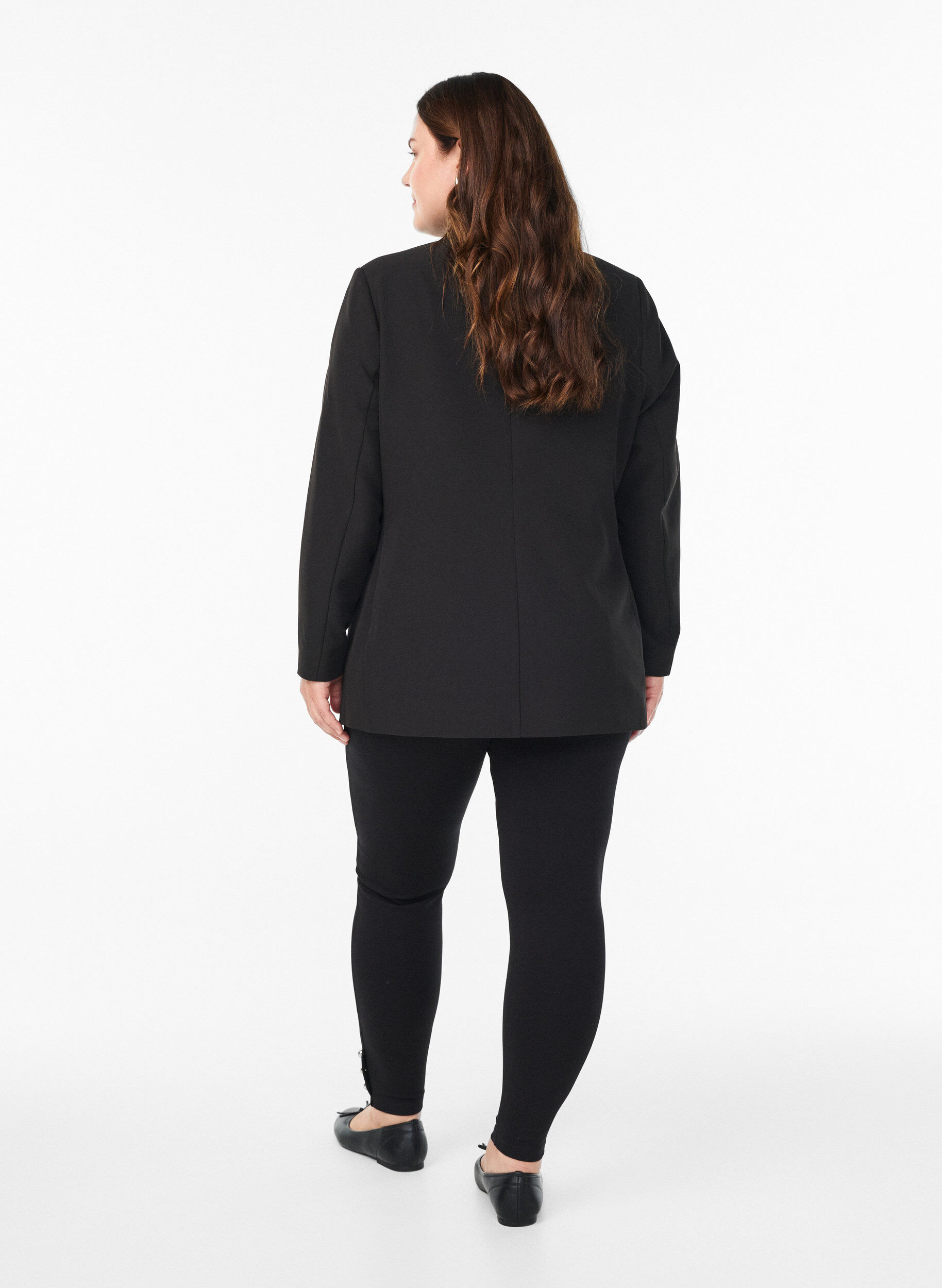 Zizzi Leggings med knapper forneden, Sort, Model image number 2