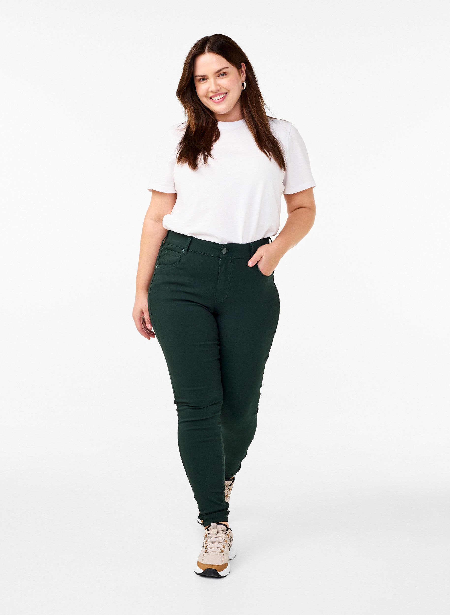 Slim fit bukser med lommer, Gr&oslash;n, Model