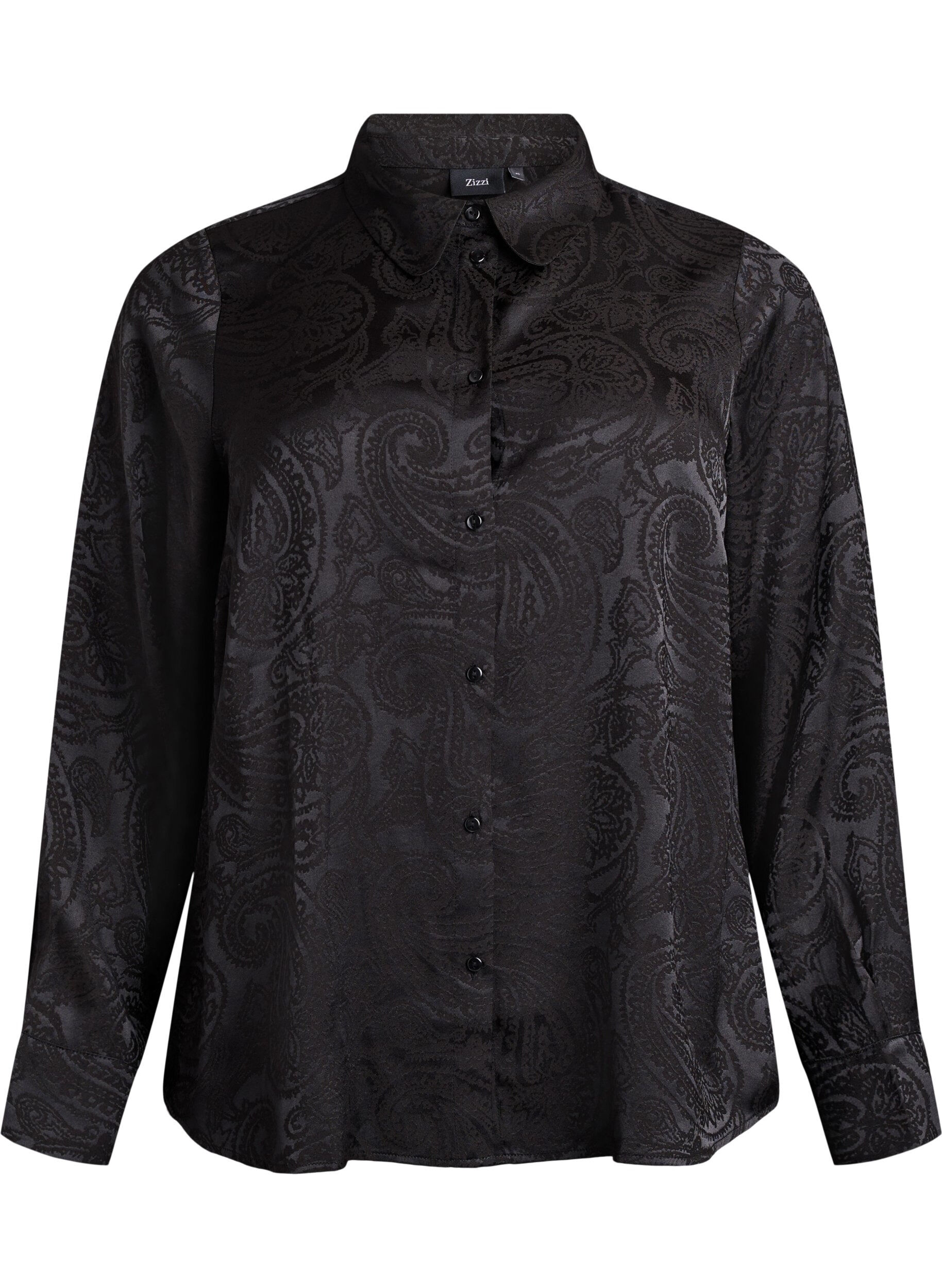 ZizziSkjorte med tone-i-tone paisleym&oslash;nster, Sort, Packshot image number 0