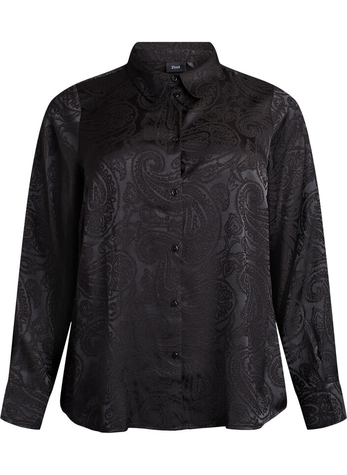 Skjorte med tone-i-tone paisleym&oslash;nster, Sort, Packshot image number 0