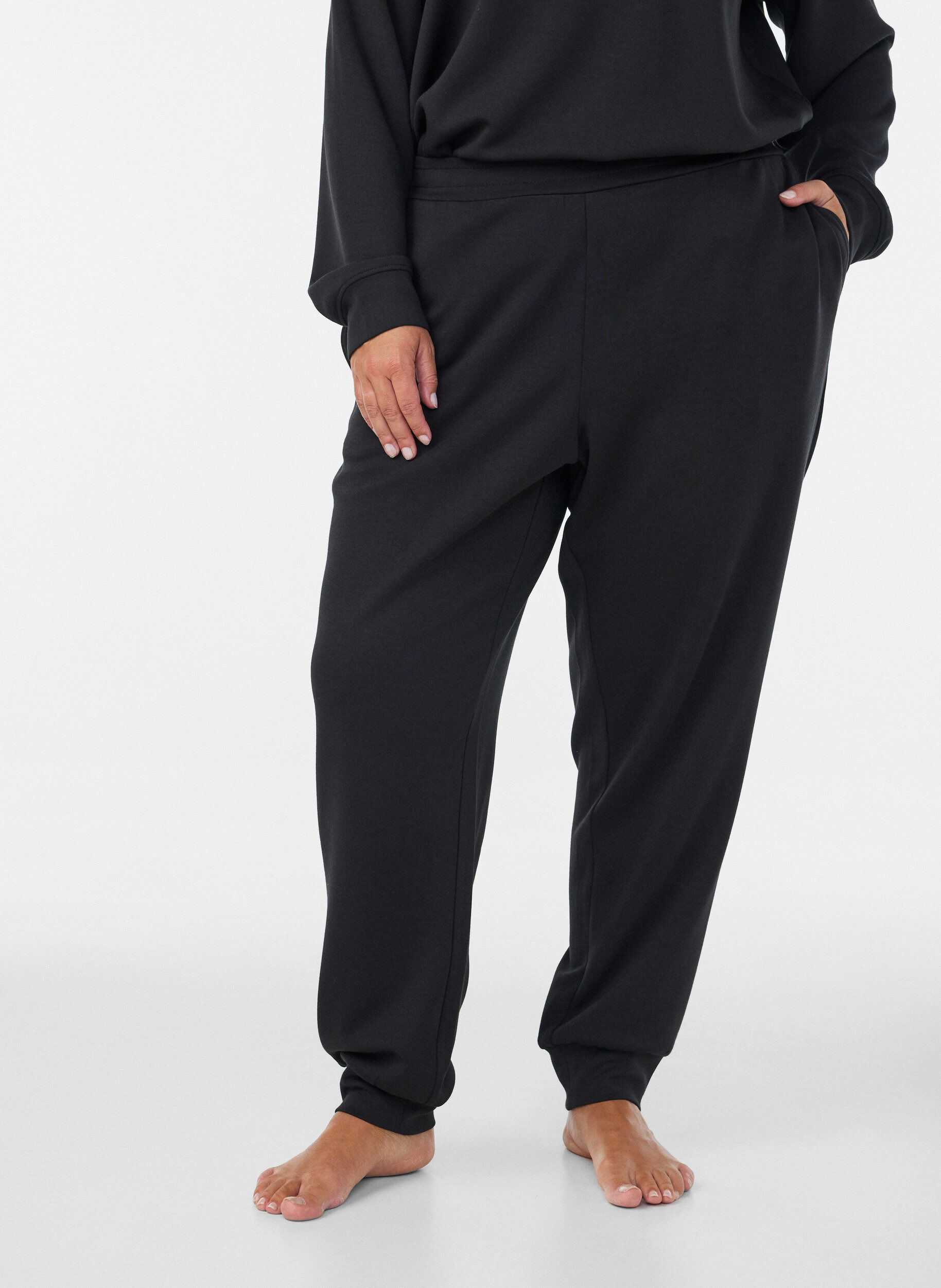 ZizziJerseybukser med h&oslash;j talje og lommer, Sort, Model image number 2