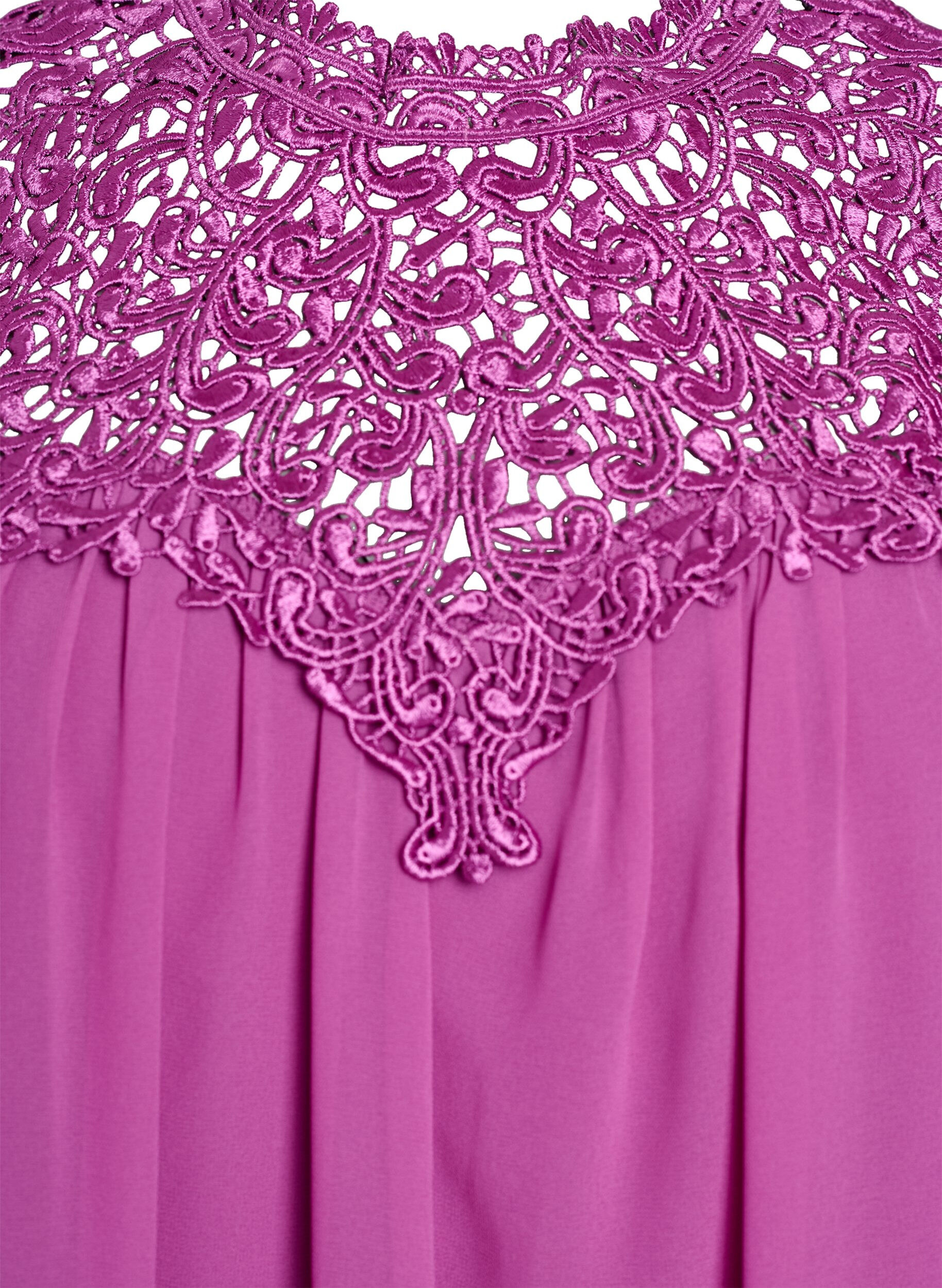 Zizzi &AElig;rmel&oslash;s festtop med crochet, Lilla, Packshot image number 2