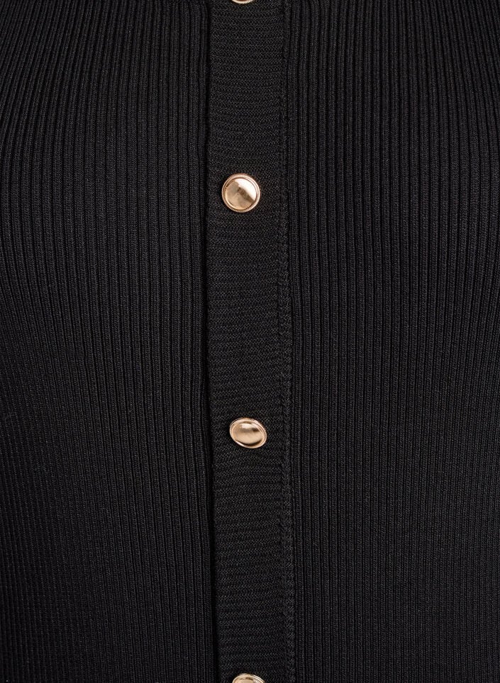 Ribstrikket kjole med dekorative knapper og korte ærmer, Sort, Packshot