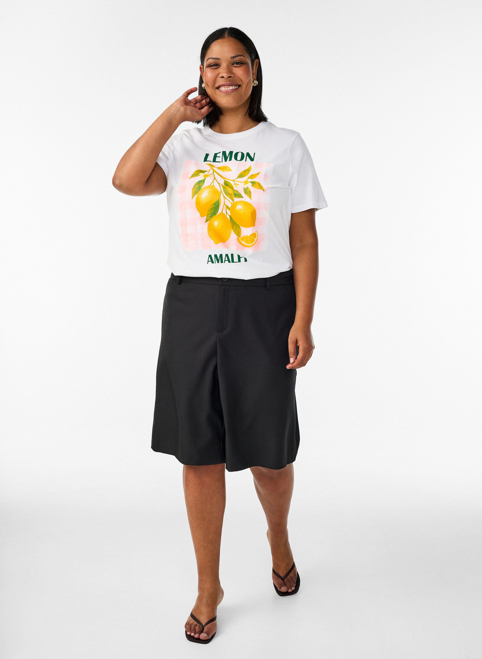 ZizziT-shirt i bomuld med print, Hvid, Model image number 1