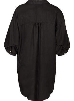 Ensfarvet tunika med knapper, Black, Packshot image number 1