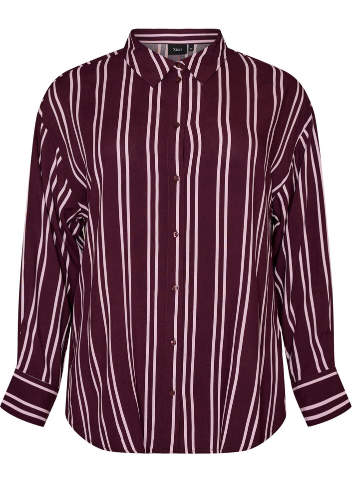 Natskjorte med striber, M&oslash;rk Bordeaux, Packshot image number 0