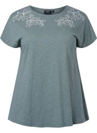 Bomulds t-shirt med blad print, Balsam Green Leaf