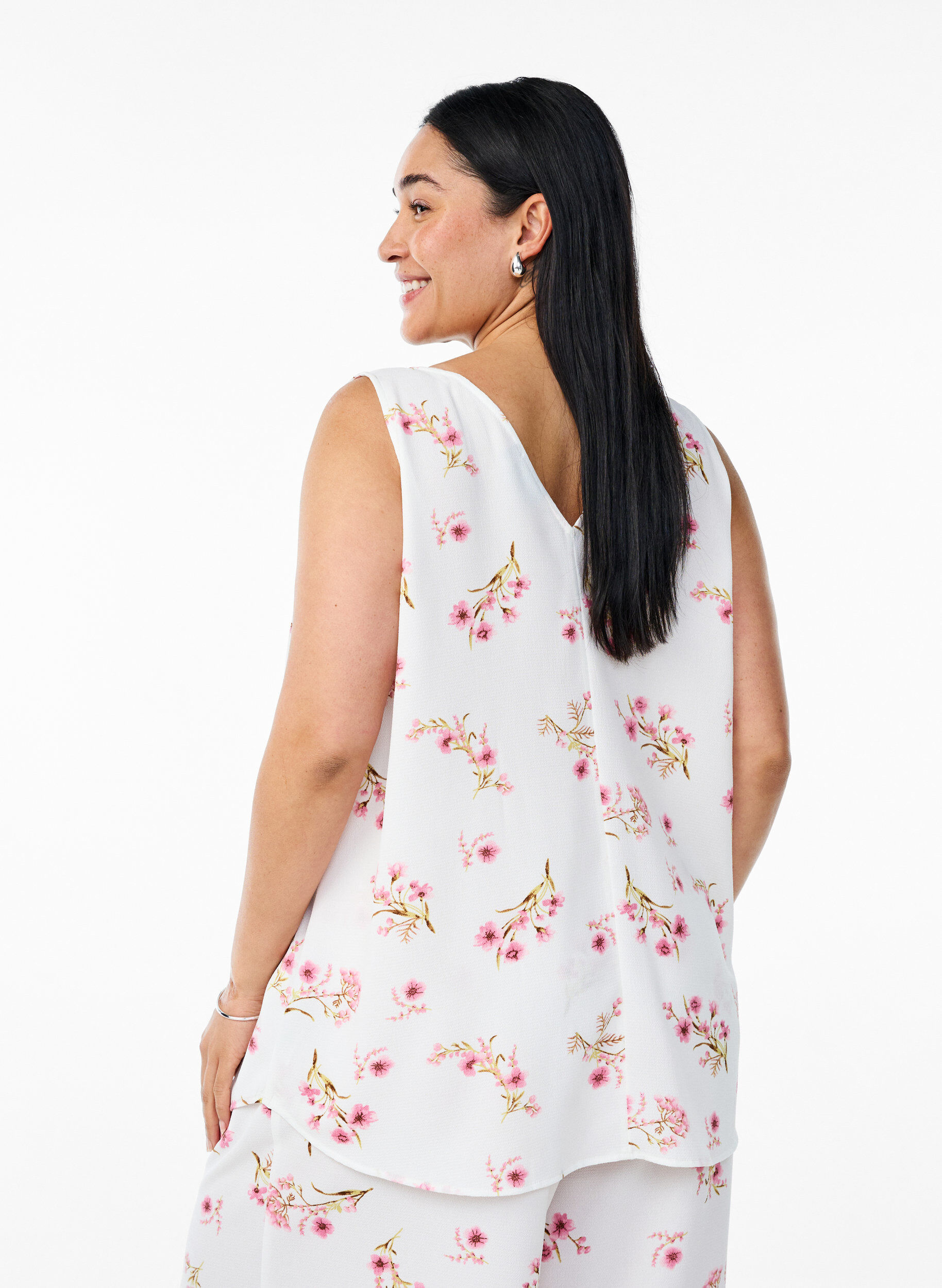 ZizziPrintet top med v-hals , Hvid, Model image number 2