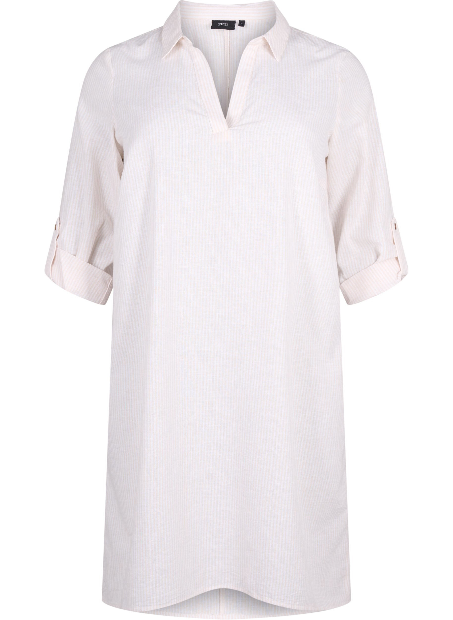 Stribet kjole i bomuld og h&oslash;r