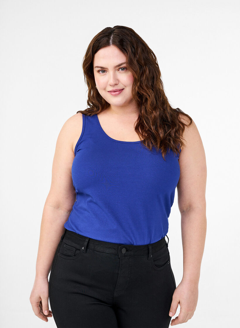 Ensfarvet basis top i bomuld, Bl&aring;, Model image number 0