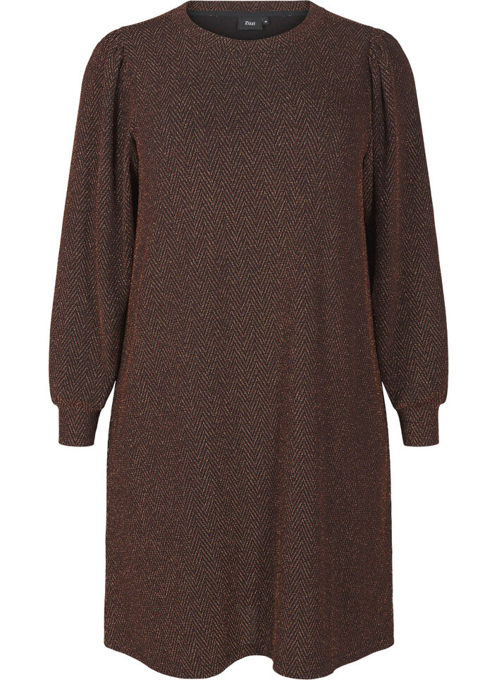 Kjole med zigzag mønster og glimmer, Copper ZigZagShimmer, Packshot image number 0