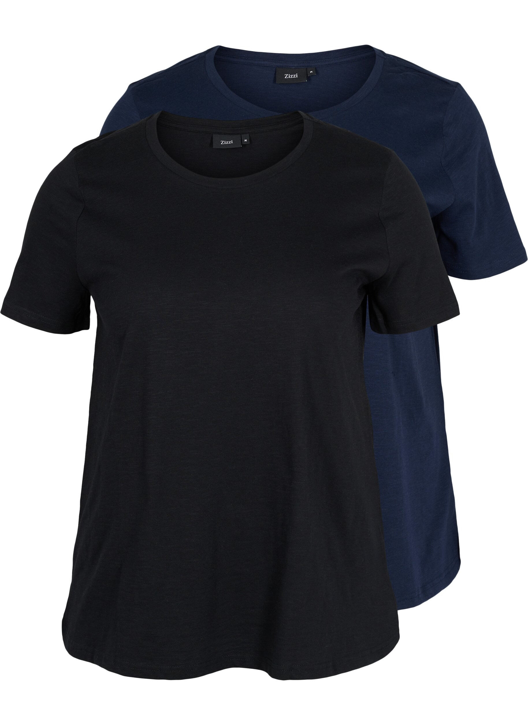 Zizzi 2-pak basis t-shirt i bomuld, Black/Navy Blazer, Packshot image number 0