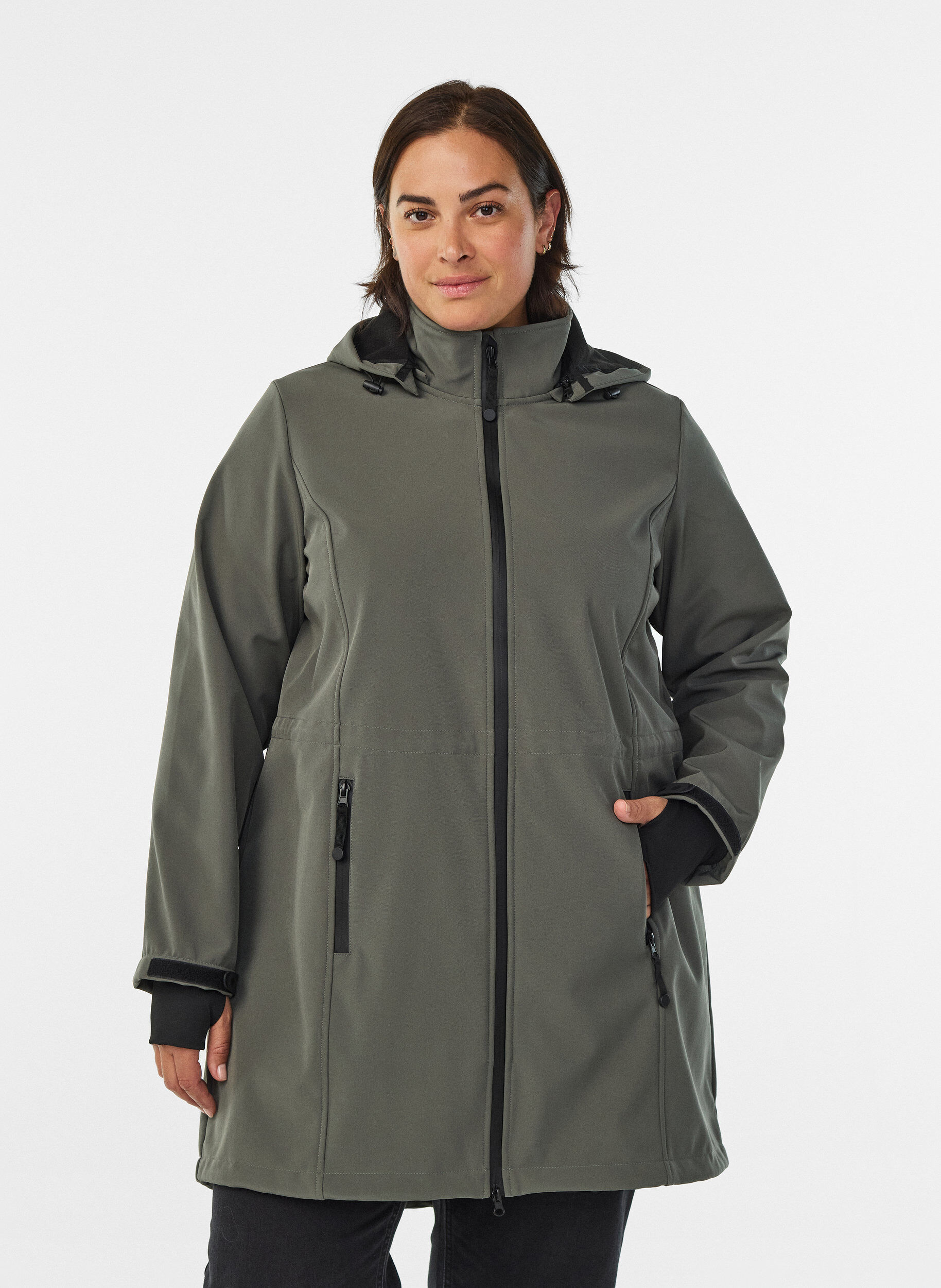 ZizziSoftshell jakke med aftagelig h&aelig;tte, Gr&aring;, Model image number 0