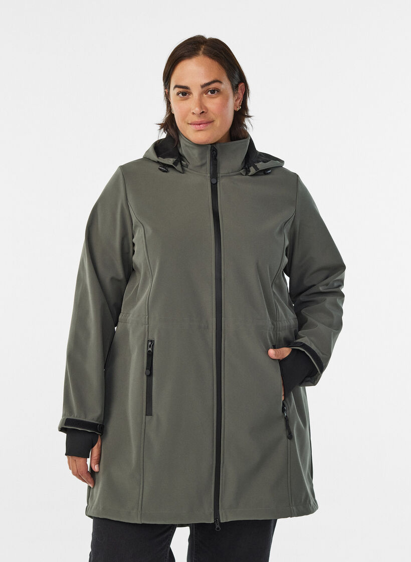 Softshell jakke med aftagelig h&aelig;tte, Gr&aring;, Model image number 0