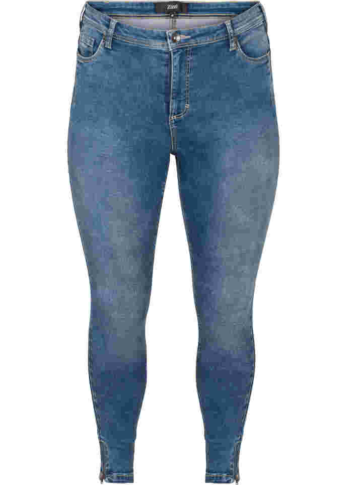 Cropped Amy jeans med lynlås, Blue denim