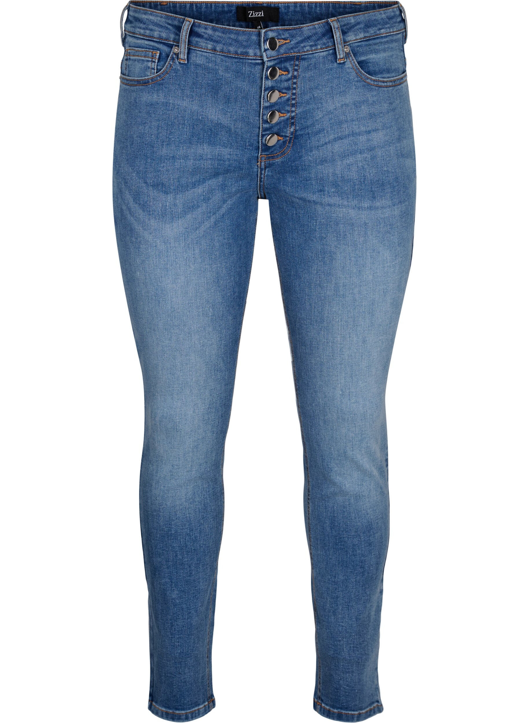 Zizzi Sanna jeans med super slim fit og knaplukning, Blue denim, Packshot image number 0