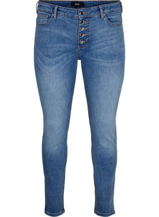 Sanna jeans med super slim fit og knaplukning, Blue denim, Packshot image number 0