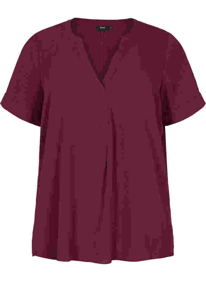 Kortærmet bluse med v-udskæring, Port Royal, Packshot image number 0