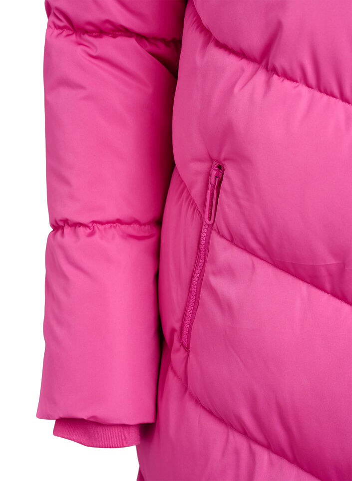 Lang pufferfrakke med h&aelig;tte og lommer , Lyser&oslash;d, Packshot image number 3