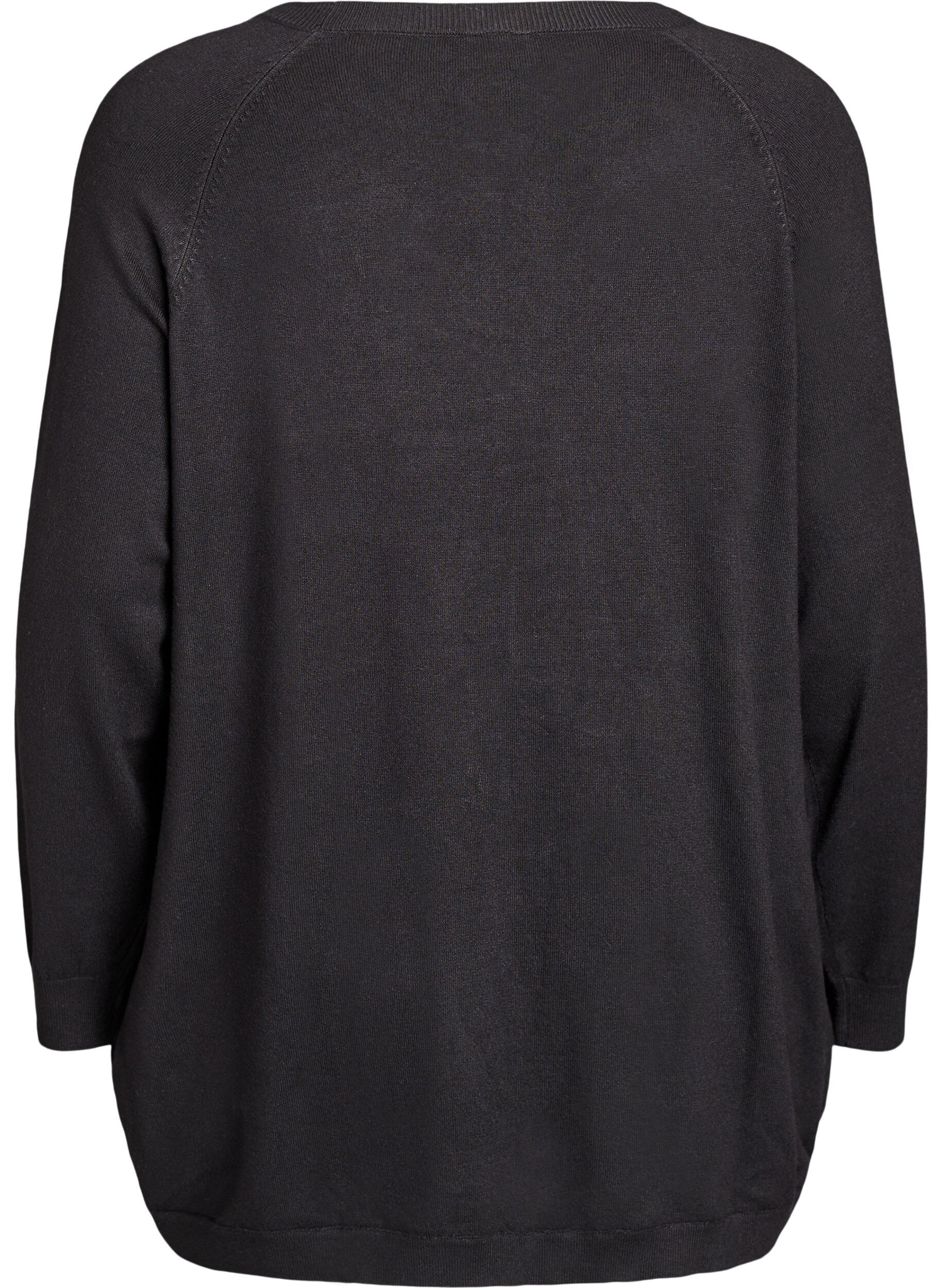 Zizzi Strikbluse med knapper i siden, Sort, Packshot image number 1