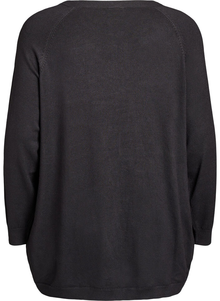 Strikbluse med knapper i siden, Sort, Packshot image number 1