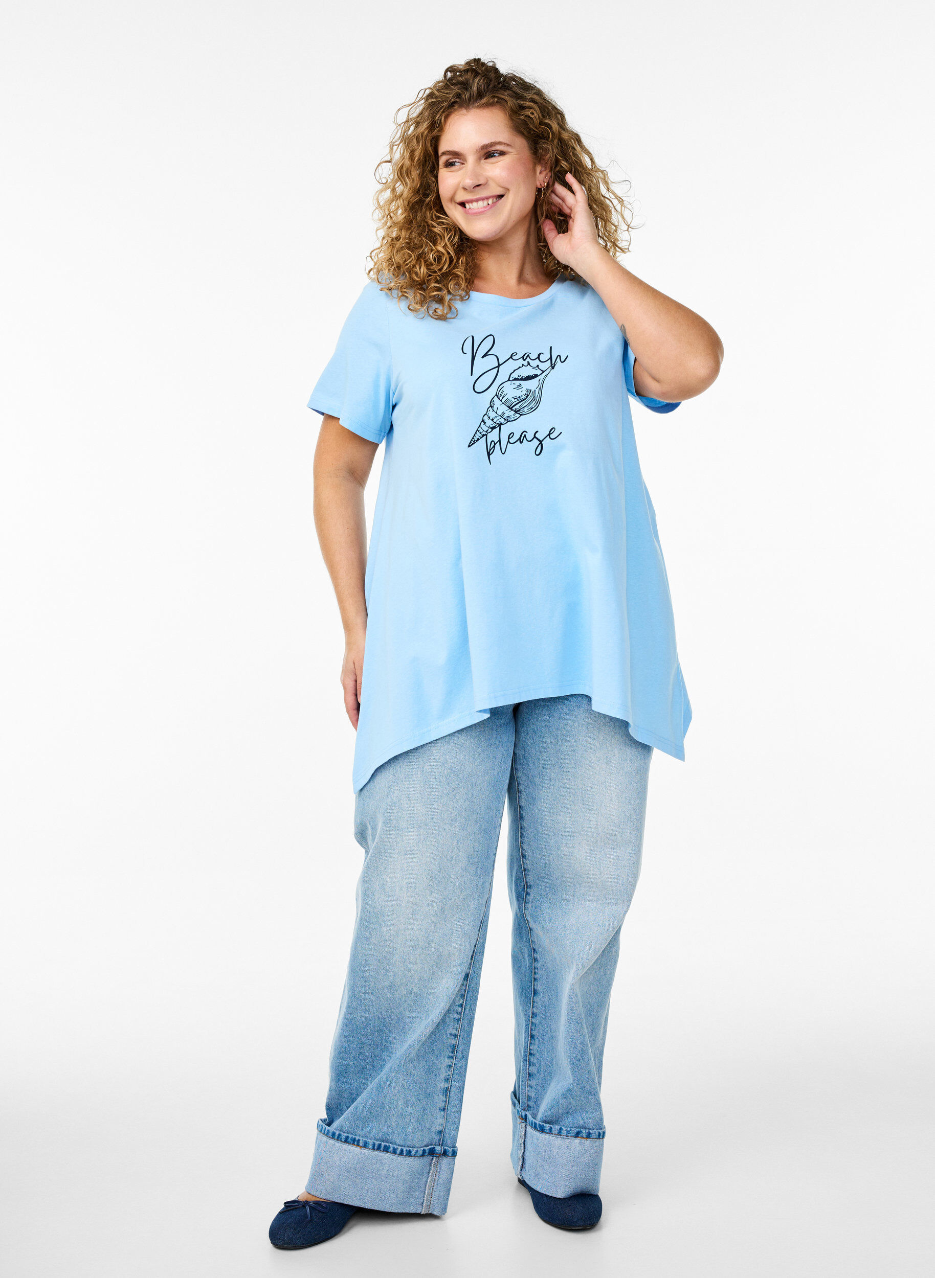 ZizziT-shirt med rund hals og A-facon, Bl&aring;, Model image number 1