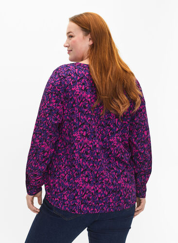 FLASH - Langærmet bluse med print, Pink Blue AOP, Model image number 1