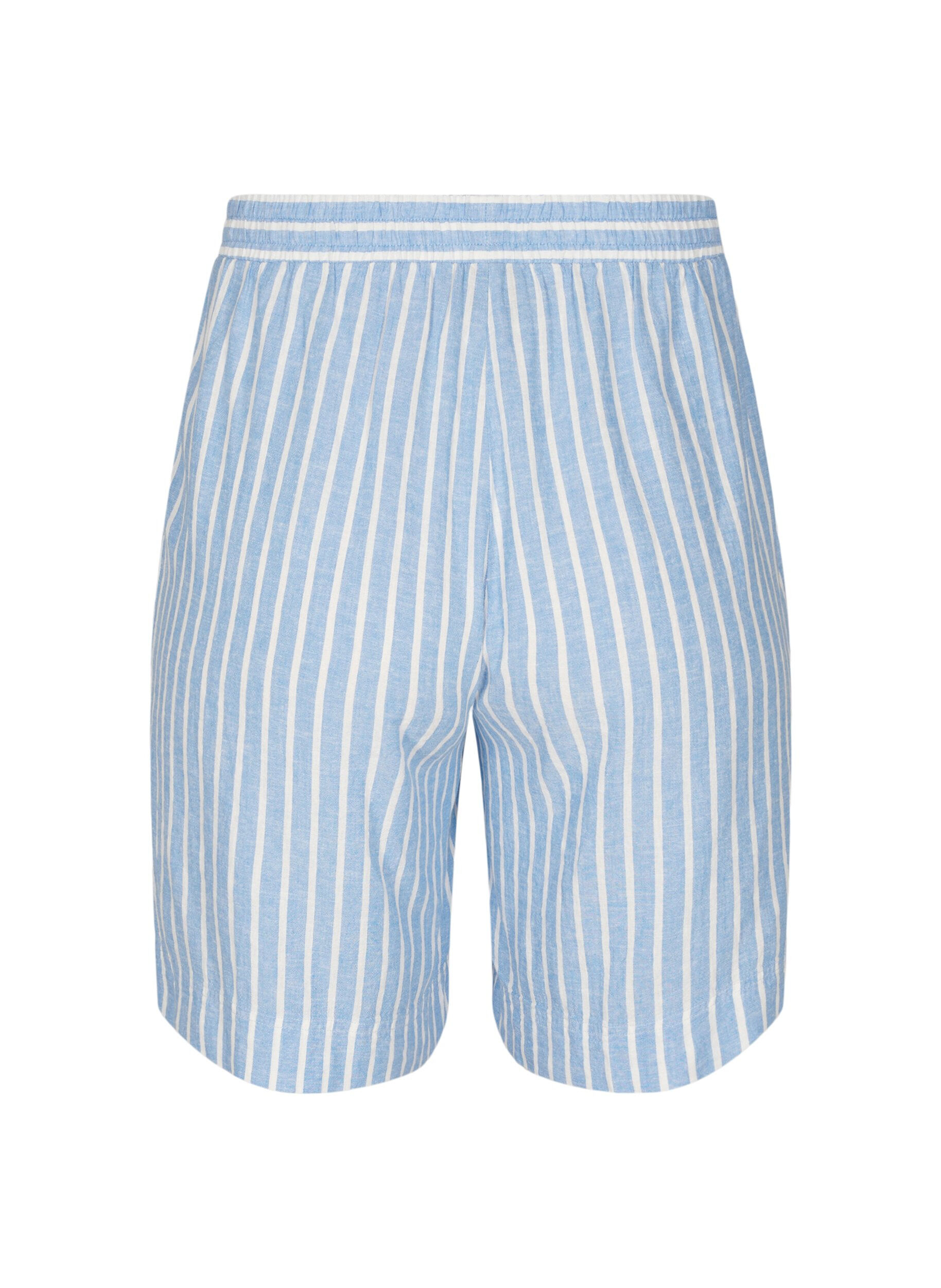 Zizzi Stribede shorts i h&oslash;r og viskose, Bl&aring;, Packshot image number 1