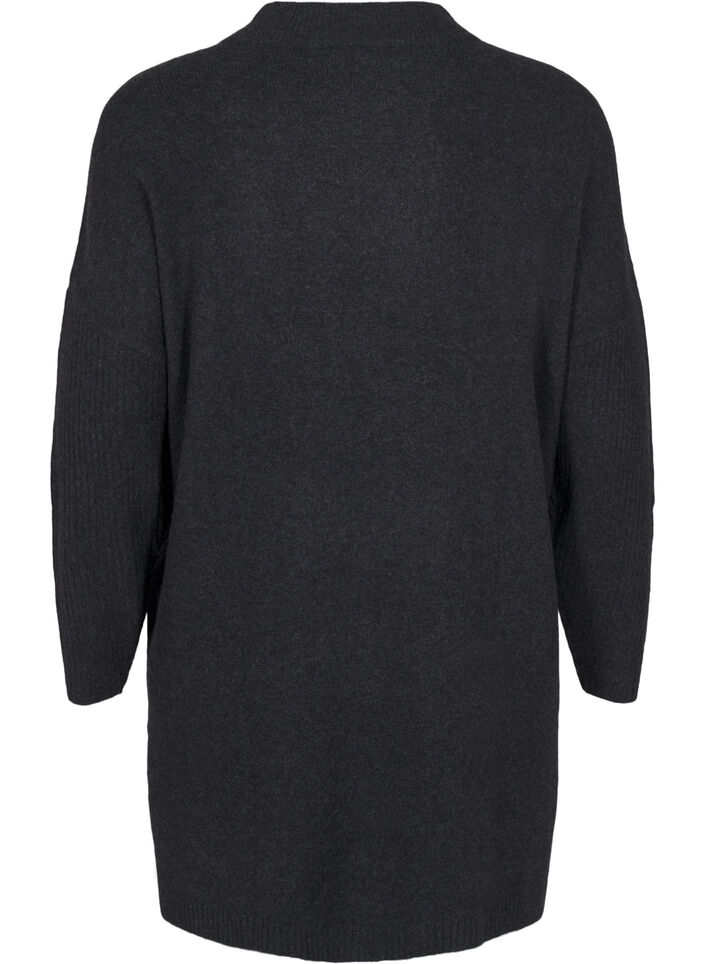 Lang strikbluse med lange ærmer, Dark Grey Melange, Packshot image number 1