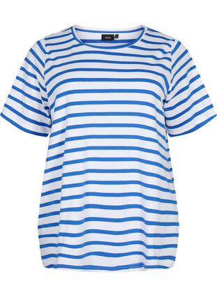 Stribet bomulds t-shirt, Blue Stripes, Packshot image number 0