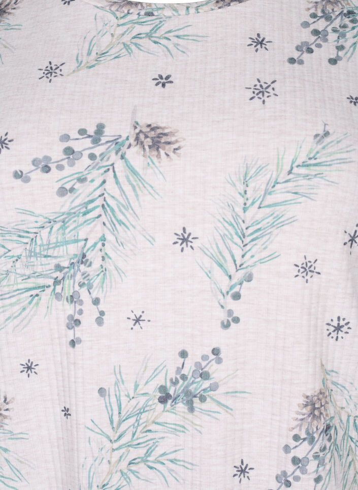 Langærmet bluse i rib, Natural Mél AOP Gran, Packshot image number 2