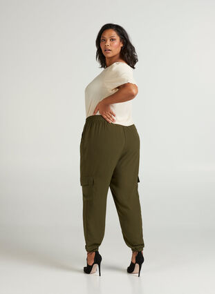 Løse bukser med side lommer, Olive Night , Model image number 0