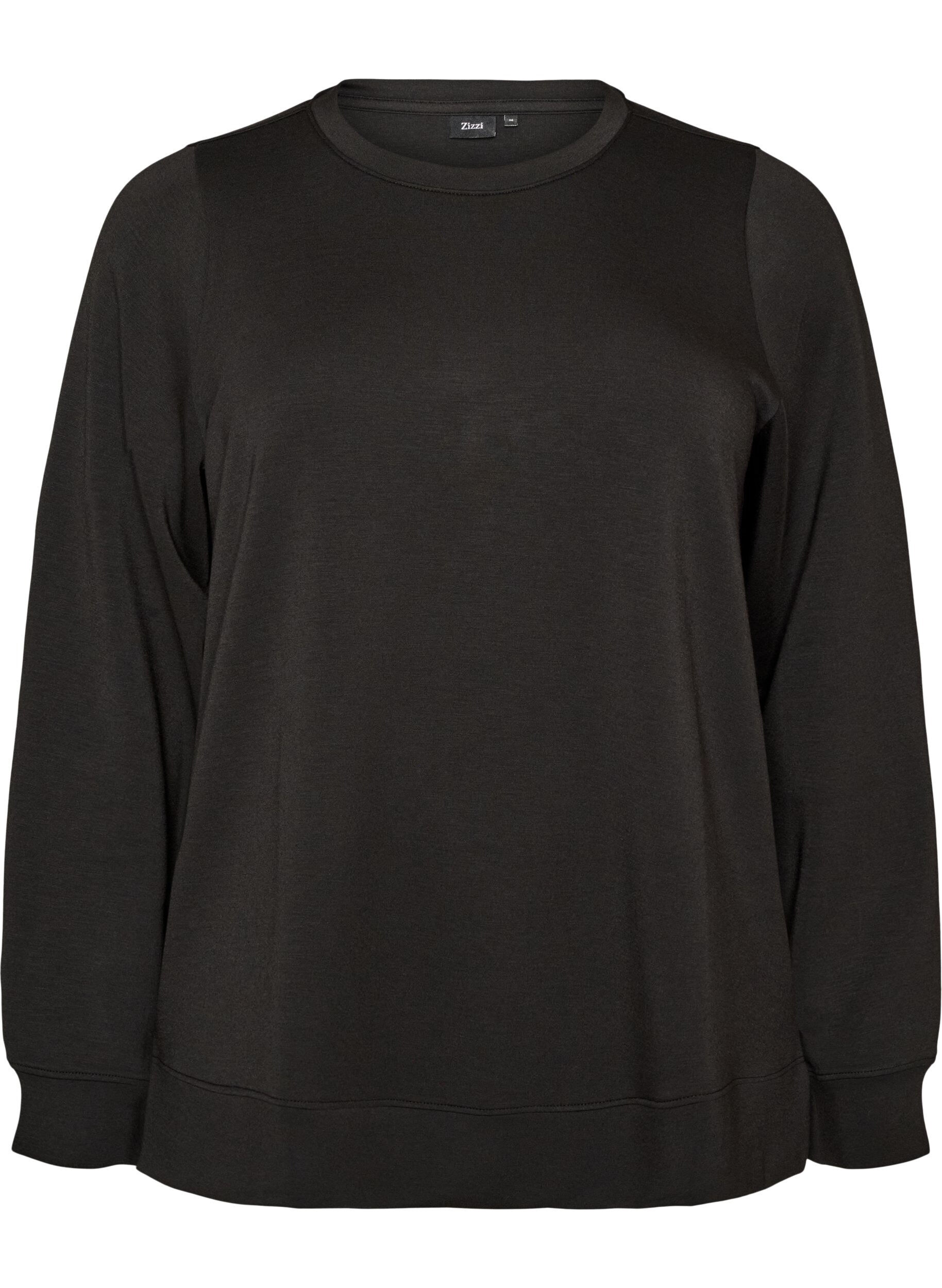 ZizziLang&aelig;rmet jerseybluse med rund hals, Sort, Packshot image number 0