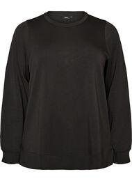 Lang&aelig;rmet jerseybluse med rund hals, Sort
