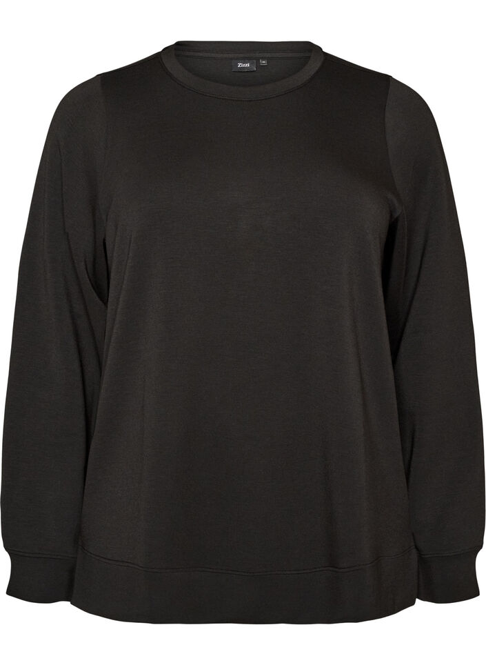 Lang&aelig;rmet jerseybluse med rund hals, Sort, Packshot image number 0