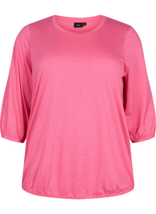 Ensfarvet bluse med 3/4 ærmer, Hot Pink Mel., Packshot image number 0