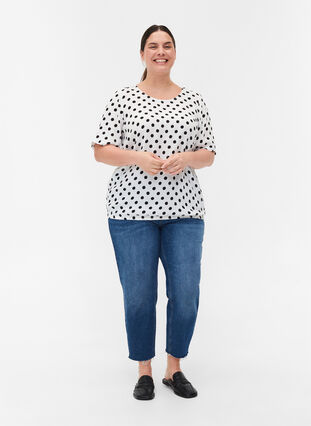 Viskose bluse med korte ærmer og prikker, White w. Black Dot, Model image number 2