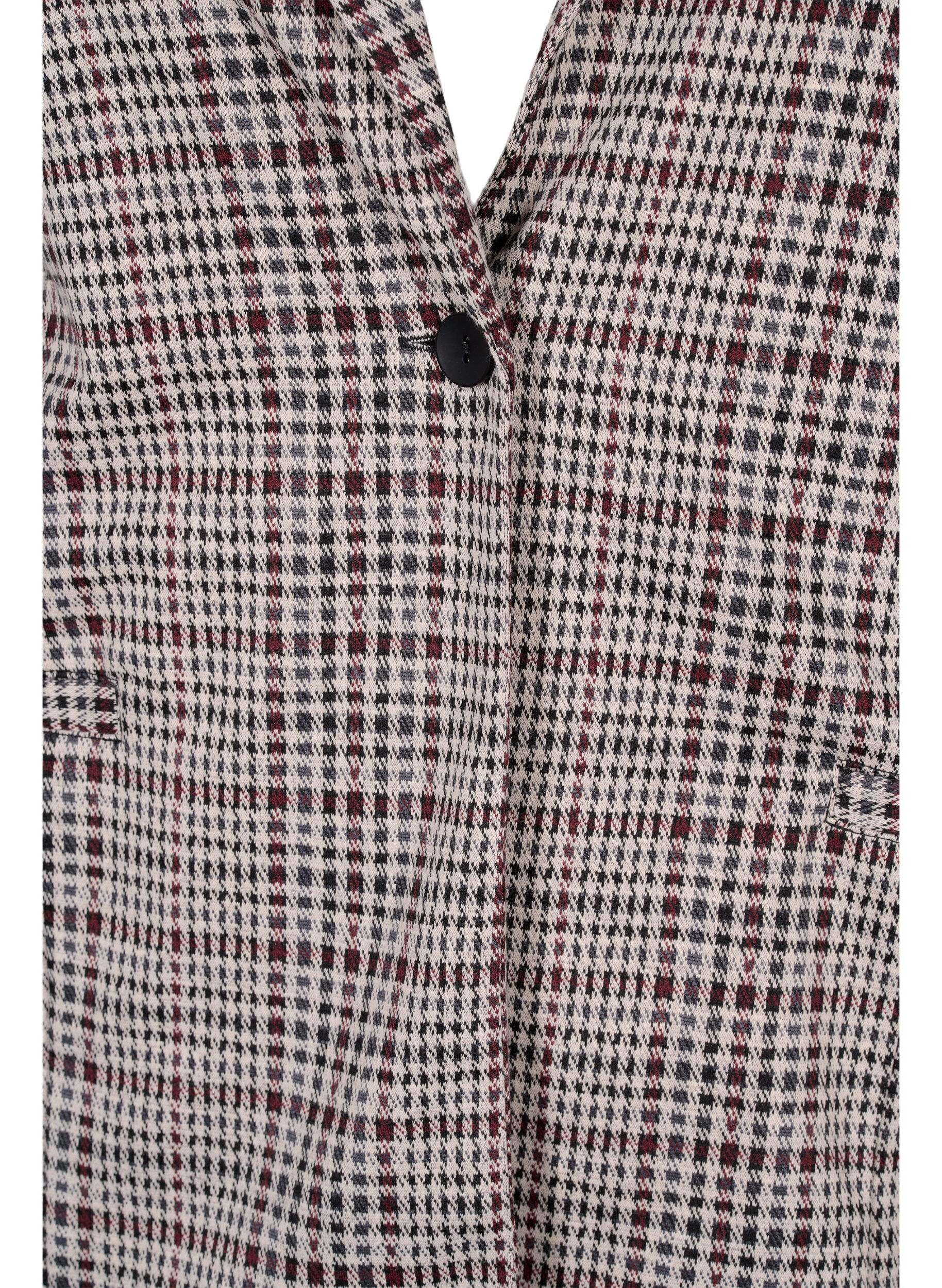 Zizzi Ternet blazer med knaplukning, Brown Check, Packshot image number 2