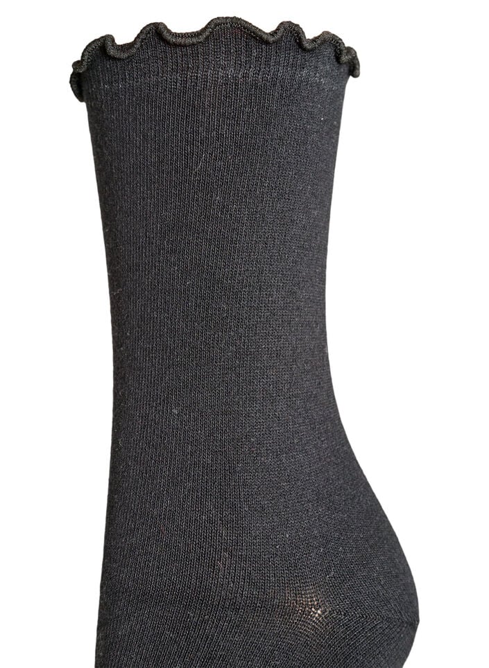 Bomuldsstr&oslash;mper med b&oslash;lgekant, Sort, Packshot image number 2