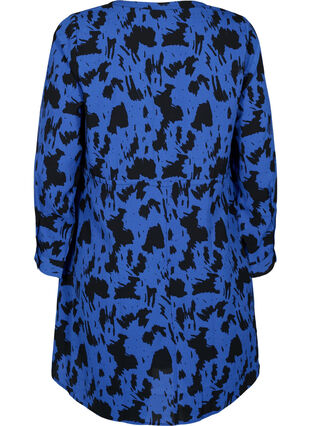 Printet kjole med snøre i taljen, Black Blue AOP, Packshot image number 1