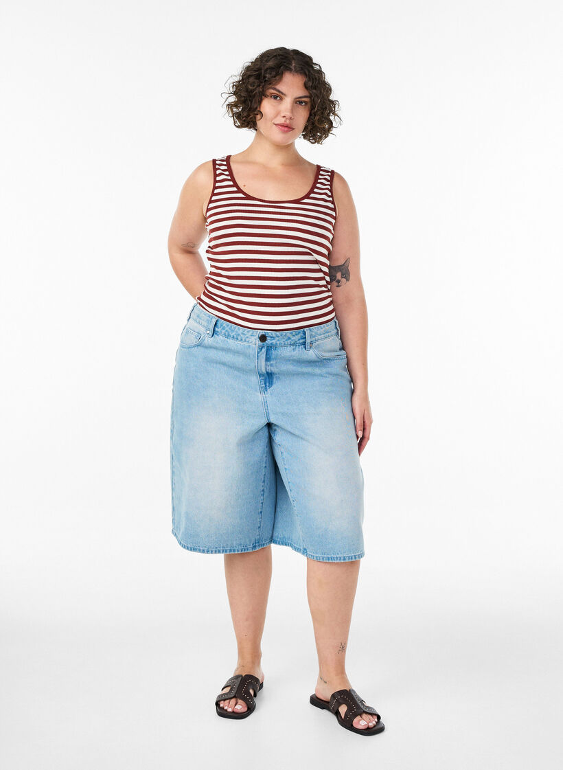 Stribet tanktop med ribstruktur, R&oslash;d, Model image number 1
