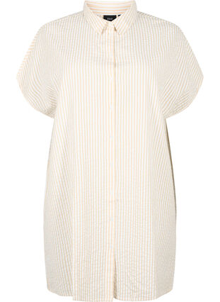 Lang stribet skjorte i bomuld , White/Natrual Stripe, Packshot image number 0
