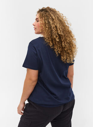 Økologisk bomulds t-shirt med snøredetalje, Navy Blazer, Model image number 1