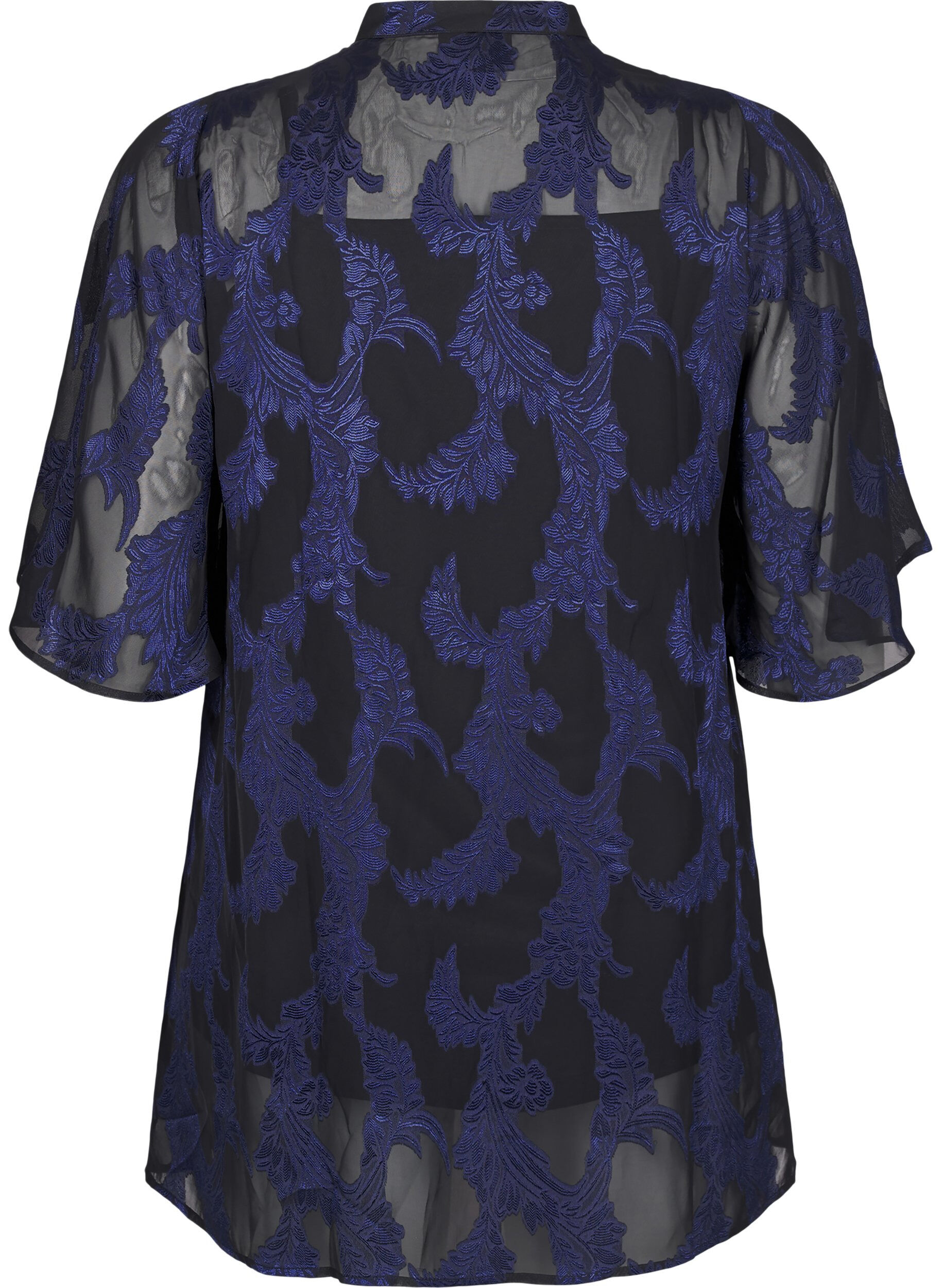Zizzi Chiffon tunika med jacquard m&oslash;nster, Evening Blue, Packshot image number 1