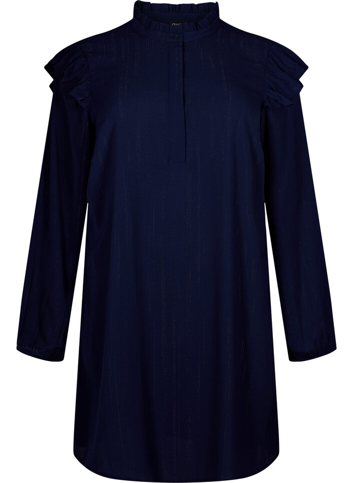 Kort kjole med flæser og glimmer, Blå, Packshot image number 0