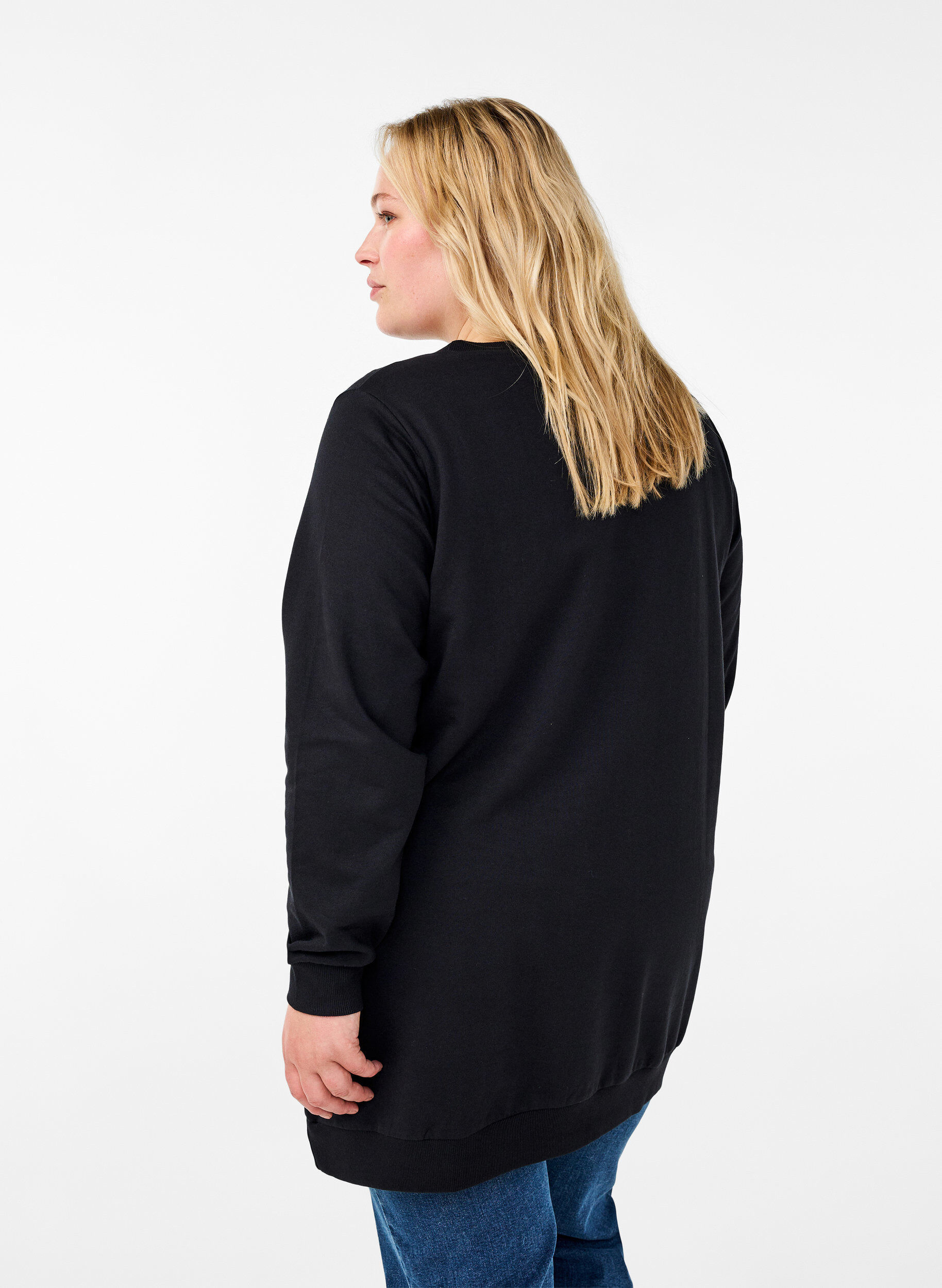Zizzi Sweat tunika med eyelets, Black, Model image number 1